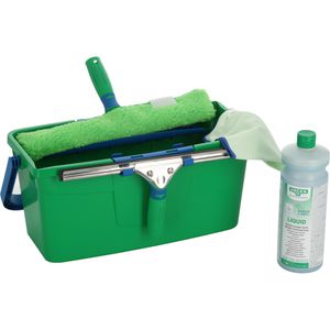 Unger Fensterreinigungsset Green Label Set GTK35, für Glas, mit Abzieher, Einwascher, Eimer, Mikrofasertuch & Reiniger