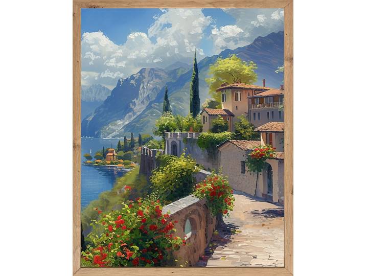 Bild mit Rahmen BÖNNINGHOFF Wandbild gerahmt LAKE GARDA 40x50 cm – Natur Wandbild beruhigend , bunt (farbe rahmen: artisan, farbe bild(er): blau, grau, grün), B:40cm H:50cm T:2,1cm, MDF, Papier, Bilder, Bild mit Rahmen, mit dekorativem Rahmen