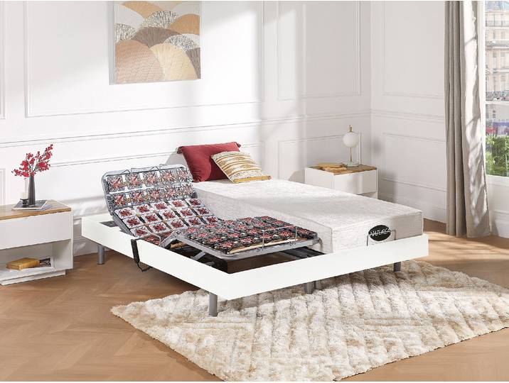 Relaxbett elektrisch - Matratzen mit Memory Schaum & Bambus - LYSIS III von NATUREA - mit OKIN-Motor - 2 x 80 x 200 cm - Weiß