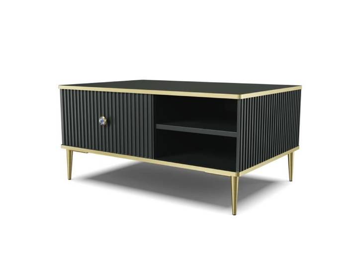 Table basee PETRA 90x60 cm noir mat avec pieds dorés