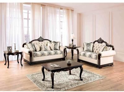 Esofastore Beige Finish Carved Details Traditional Tufted Sofa Set