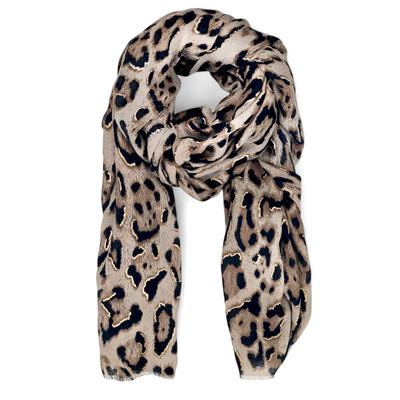 Schal STYLEBREAKER "Schal Leoparden Muster Gold Metallic", Damen, beige (beige, schwarz), Obermaterial: 50% Viskose CV. 50% Baumwolle CO., Modisch, Modetücher Schal