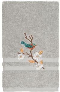 Authentic Hotel and Spa Turkish Cotton Blue Bird Embroidered Light Grey Hand Towel