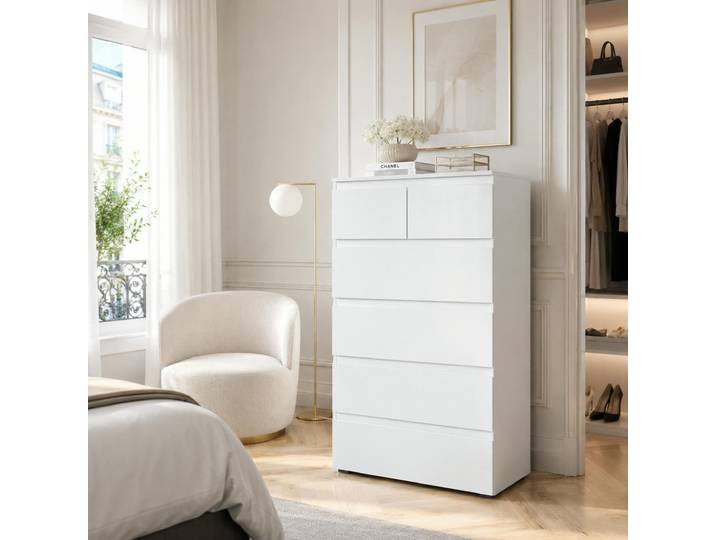 Commode Étroite Blanche 5 Tiroirs Alva