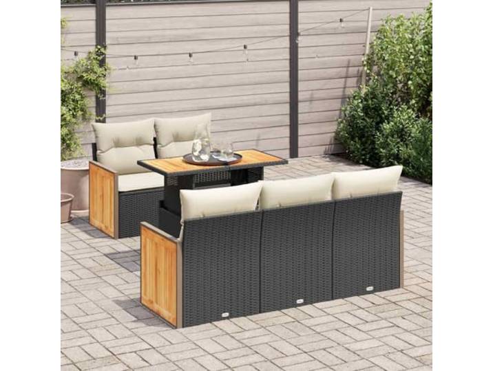 YUTAASU 6-TLG. Poly Rattan Sofagarnitur Schwarz mit Kissen