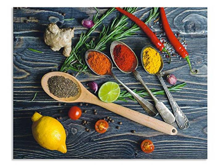 ARTland Spritzschutz Küchenrückwand aus Alu für Küche Herd Spüle 70x55 cm (BxH) mit Motiv Essen Lebensmittel Gewürze Kräuter Chili Chilischote H9KD