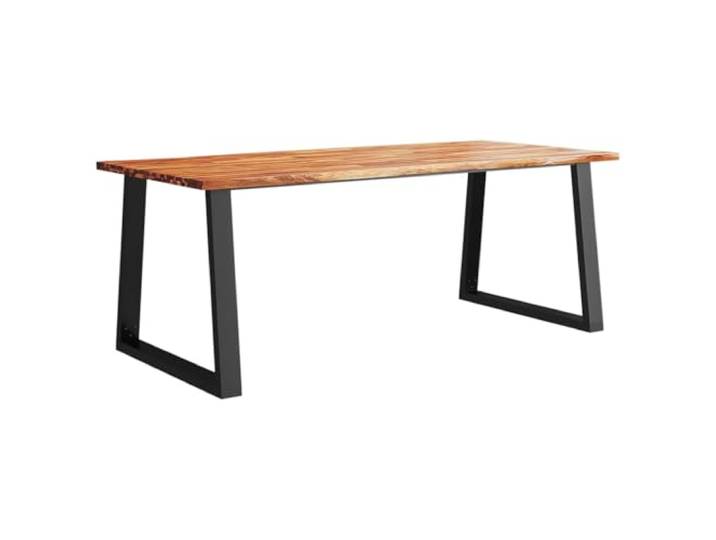 Fisinber Esstisch Baumkante 200x90x75 cm Akazie Massivholz U-Beine Geölter Holz-Küchentisch mit natürlicher Baumkante und U-Stahlbeinen als robuster Blickfang für Esszimmer und Küche.