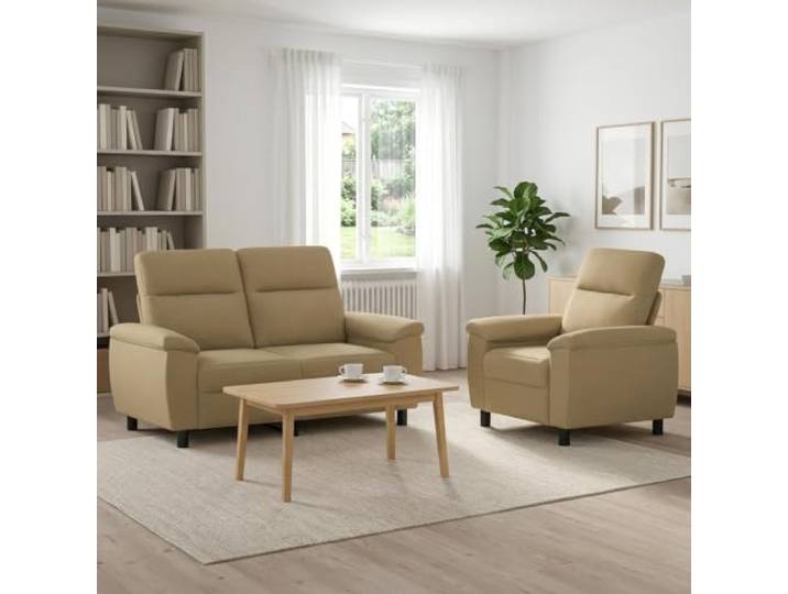 Sofa-Set 2 pcs Hellbraun Stoff Metallrahmen,Kunststoffbeine,Kissenrücken-Design,Polyesterbezug,drinnen