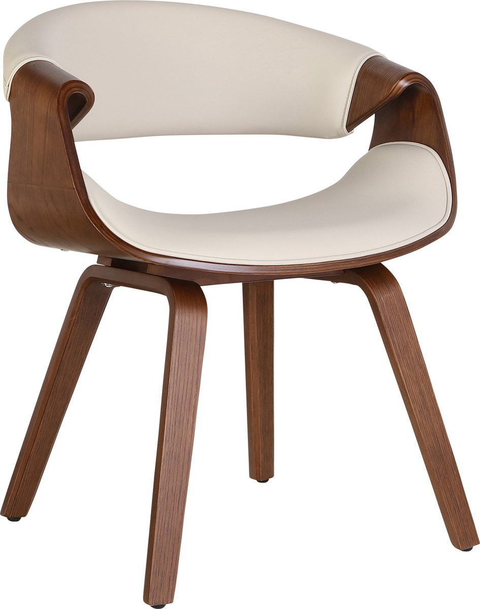 CLP Foley Eetkamerstoel met armleuning, houten frame, creme kunstleer