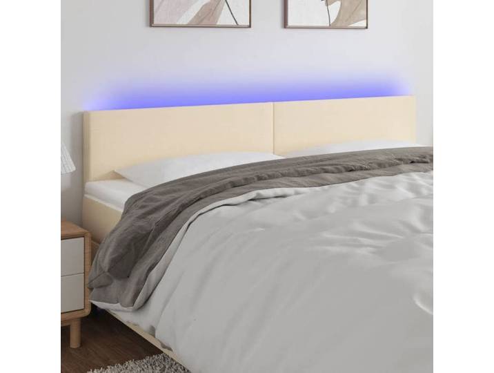 CHIC Tête de lit et lumières LED - Armoire de Tête Lit pour lire - Crème 200x5x78/88 cm Tissu@SARA581658