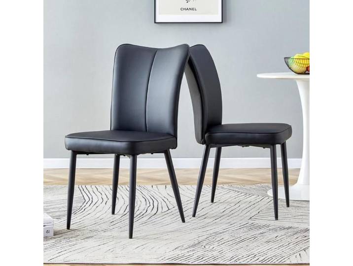 Chaise de salle à manger - KOMHTOM - Mod. KOMHTOM - Simili PU - Pieds métal noir - Lot de 2
