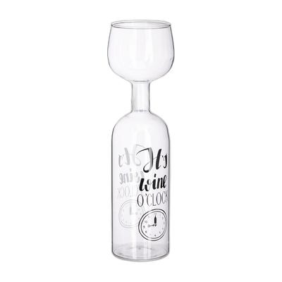 Relaxdays Weinflasche Glas, XL Weinglas mit Spruch, Fun Geschenk für Weinliebhaber, Weinflaschenglas 750 ml, transparent