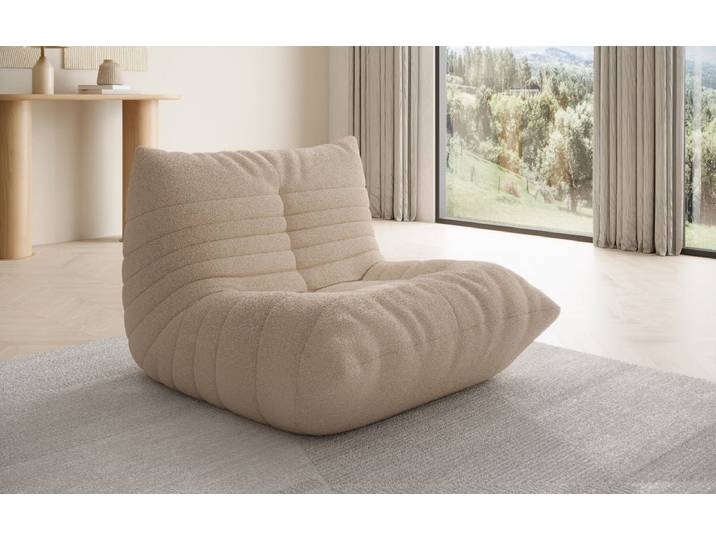 Designer Sofa-Sessel Calmo in Teddy Bouclé - Beige - Bouclé - Luxusbetten24