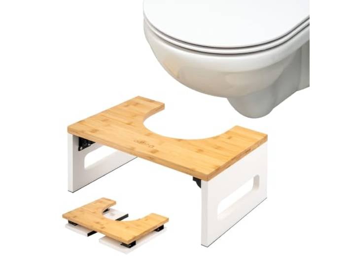 eluno Toilettenhocker, Fußbank aus Bambus mit Anti-Rutsch-Pads, platzsparend zusammenklappbar, Stabiler Klohocker ideal für Erwachsene und Kinder bietet Entlastung bei Verstopfung, Blähungen (Weiß)