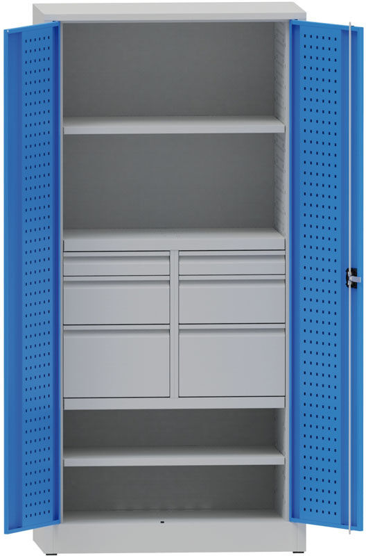 Kovona Werkstattschrank Metall, 1950x950x500 mm, 2 Fachböden, 6 Schubladen