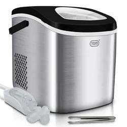 Eiswürfelmaschine Eiswürfelbereiter Edelstahl | 1,3 Liter Tank | 2 Größen | 12kg / 24h | mit Eiszange | TOM