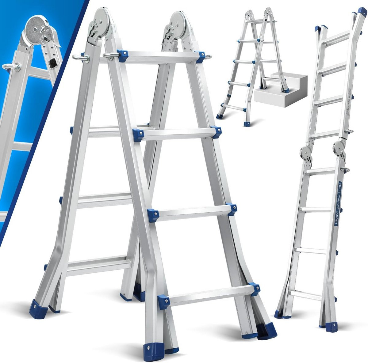 Multifunctionele Telescopische Ladder 513 cm - 3-in-1 Aluminium Vouwladder voor Huis en Tuin