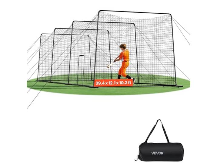 VEVOR Baseball Schlagkäfig Netz 1200x368x310 cm Trainingsnetz mit 45-lagigem & Geknotetem HDPE-Gewebe & Lange Positionierungsseile, inkl. Softball Trainingskäfignetz