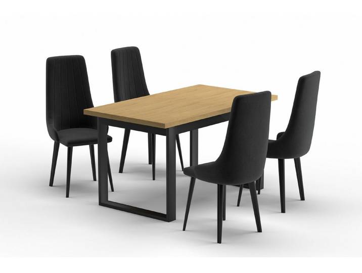 Deine Möbel 24 Essgruppe ARIZONA Esstisch mit 4 Stühlen / mit 6 Stühlen, (Esszimmer-Set im Loft-Design perfekt für modernes Wohnen, 5-tlg., 140/80 cm 170/90 cm mit 4 oder 6 Stühlen), Ausziehbarer Tisch & bequeme Stühle mit Veloursbezug
