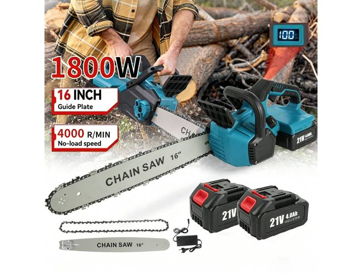 Scie à chaîne sans fil de 16 pouces, scie électrique rechargeable, scie de jardinage, scie à bois, coupe-jardin portatif pour batterie Makita 21V