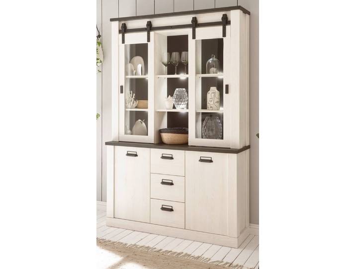 Furn.Design Buffet Stove (großer Buffetschrank in Pinie weiß, 133 x 201 cm) 15 Fächer, Soft-Close