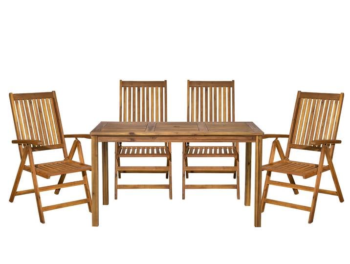 Sitzgruppe, Akazienholz, Beige, Klappbare Stühle, Klassisch & Modern, 5-teilig