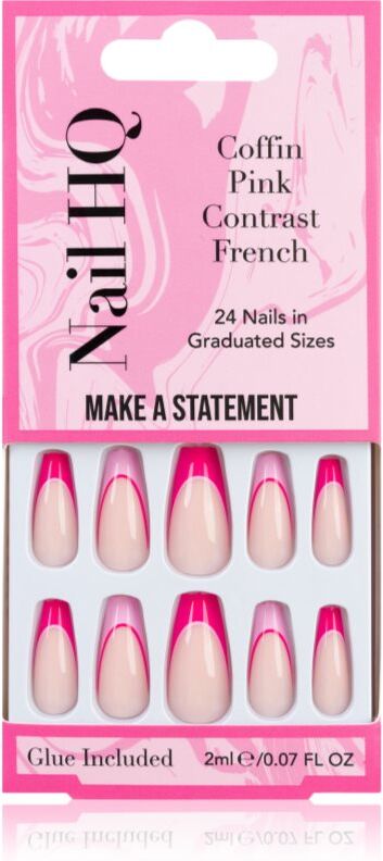 Nail HQ Coffin Pink Contrast French false nails with glue 24 pc