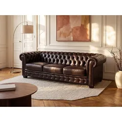 Chesterfield Ledersofa 4-Sitzer - Büffelleder - Braun - BRENTON