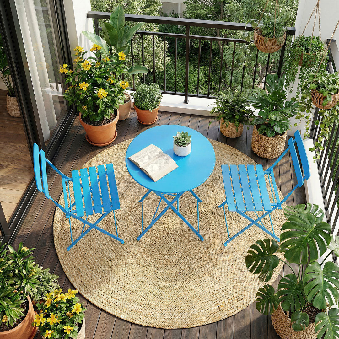 Brayden Studio Steel Dining Set Blue/Navy / Blue/Navy/Blue 2
