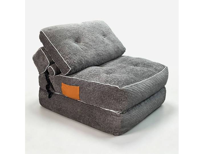 Canapé-lit convertible pliable – Gris – Tissu corduroy – Mousse – Sans montage