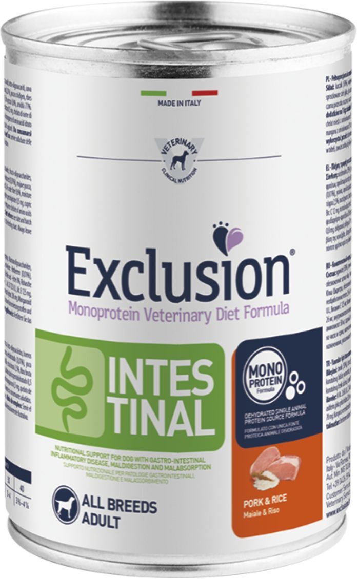 Exclusion Diet Intestinal Adult All Breeds Maiale e Riso Alimento Umido Monoproteico per Cani Adulti 400 gr