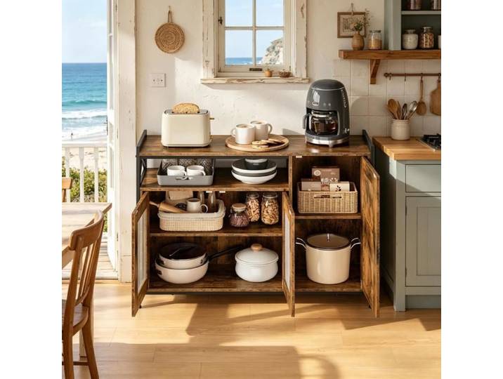 Buffet de cuisine style industriel meuble de rangement avec compartiment ouvert (buffet uniquement)