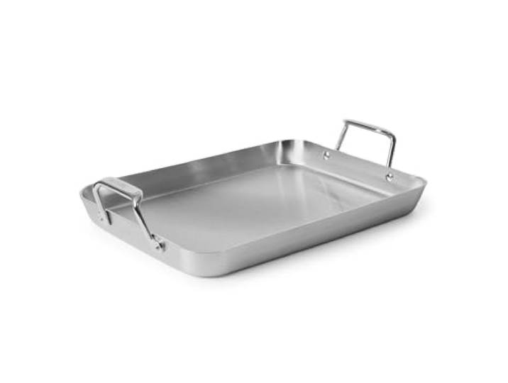 Misen Edelstahl-Bräter mit Griffen, vielseitiges 5-lagiges Design, griffige Griffe, multifunktionales Kochen, ideal zum Backen, Anbraten und Braten, hervorragende Wärmeleitung, Premium – 33 cm