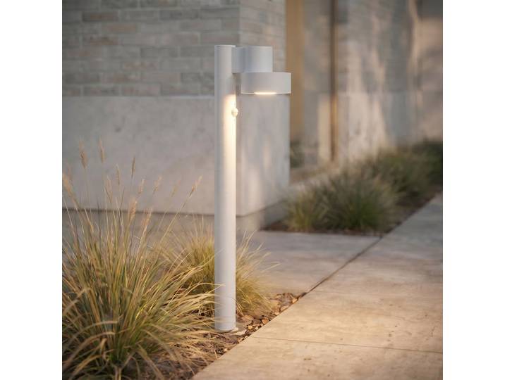 Bornes lumineuses LED Elune, gris clair, capteur, IP44, 77 cm - Lucande - Moderne - Aluminium - À ampoule unique