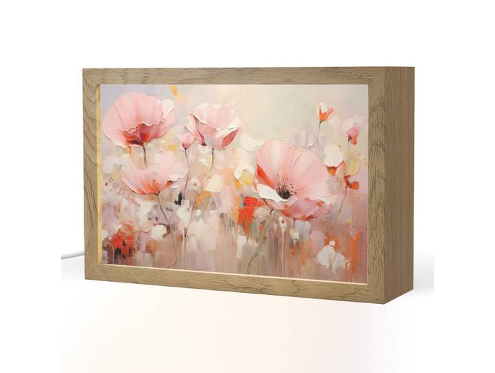 OnlyWow Tischleuchte - Blumen - Aquarell - Rosa - Abstrakt - Kunst - 30x20 cm, Anthrazit, Holzwerkstoff, Rechteckig, LED integriert, 30x20x8 cm, Lampen & Leuchten, Innenbeleuchtung, Tischlampen