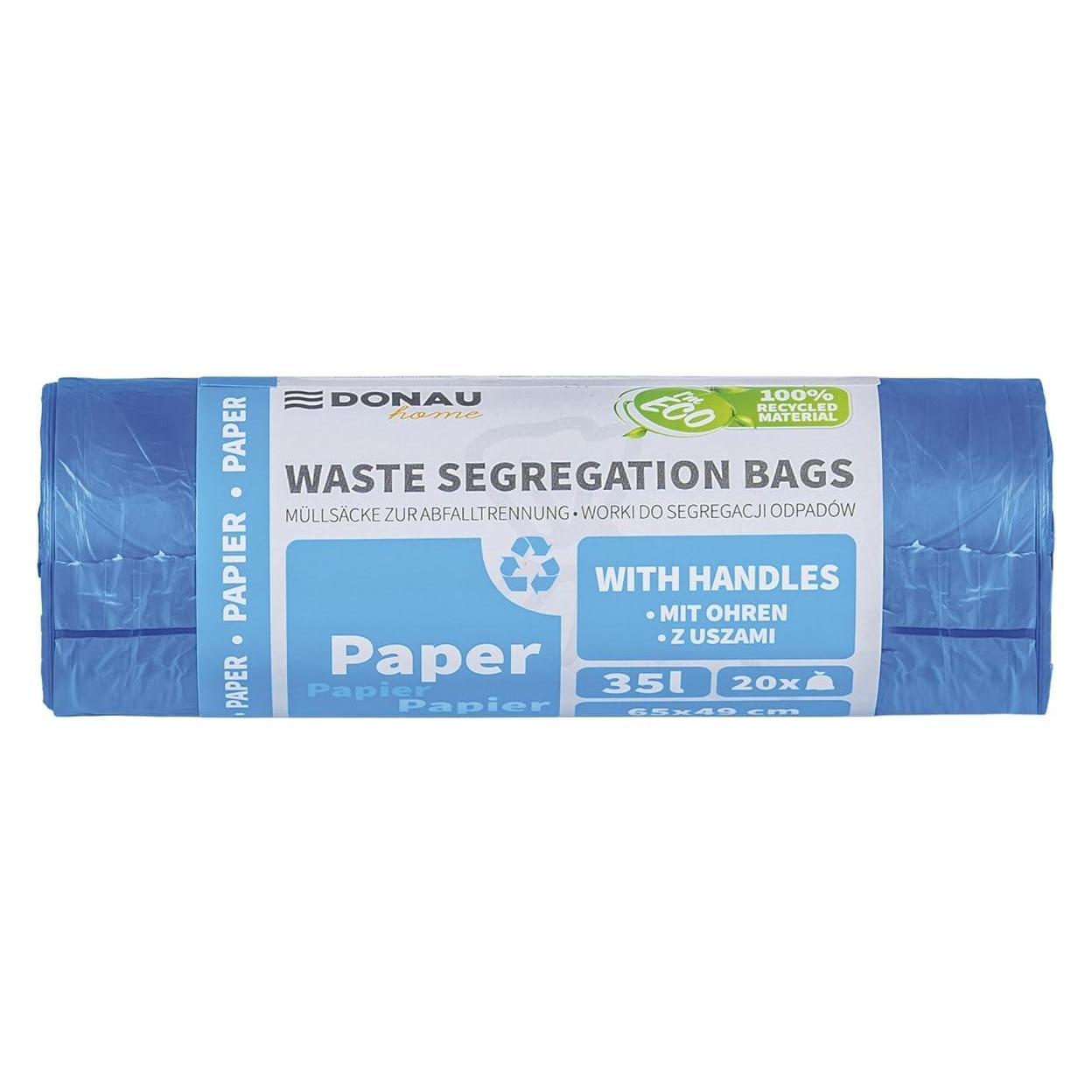 Donau Home Worki do segregacji odpadów, z uszami, papier, 35l, 20 szt., niebieskie (20x, 35 l) (71672881)