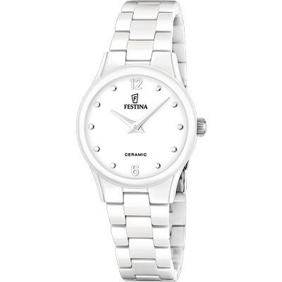 Keramikuhr FESTINA "Ceramic", weiß (weiß, weiß, weiß), Armbanduhren, Damen, weiß, Quarzuhr, Armbanduhr, Damenuhr, Keramik, analog