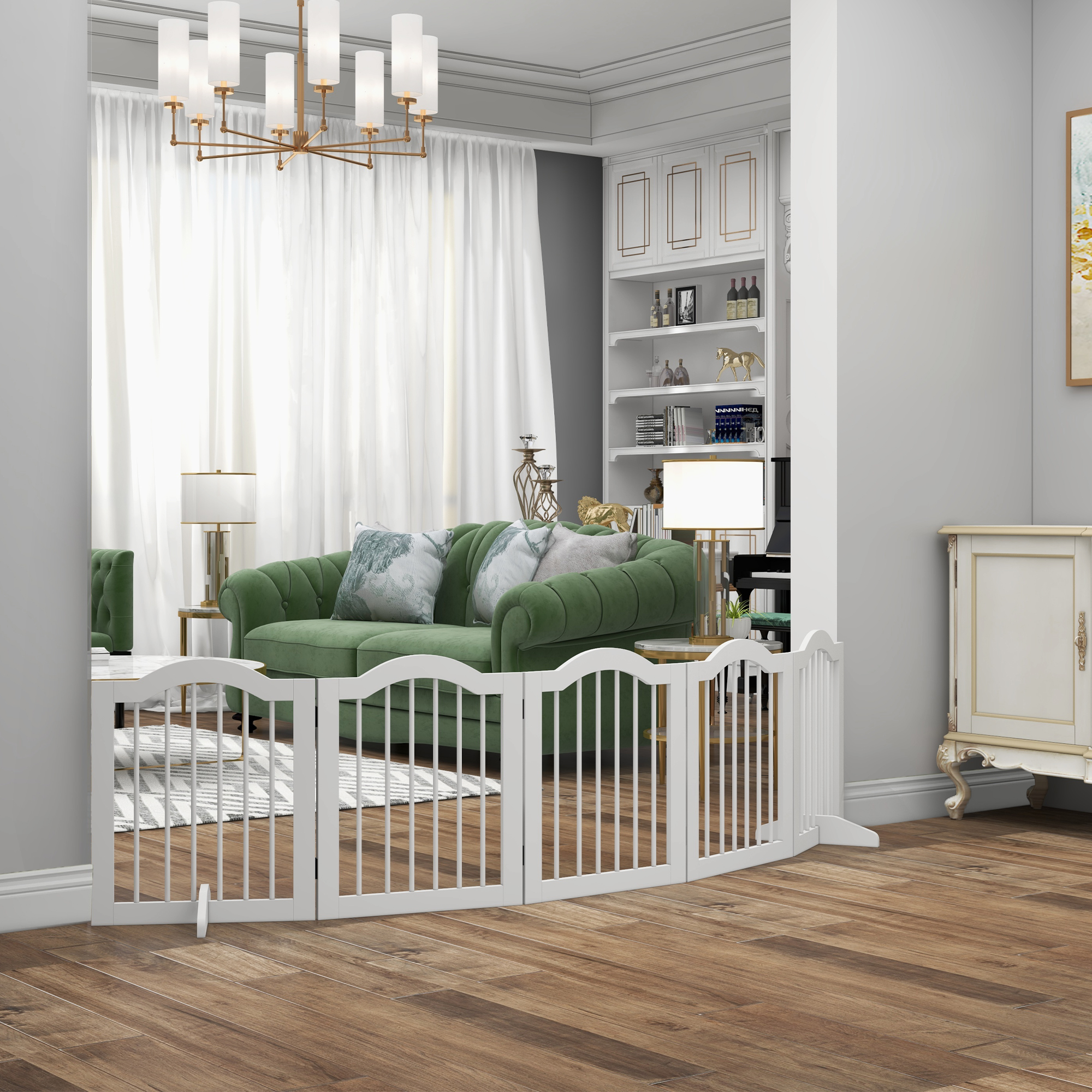 Pawhut Cancellino per Cani Pieghevole a 5 Sezioni in Legno, 261.5x29.5x61cm, Bianco   Aosom Italy