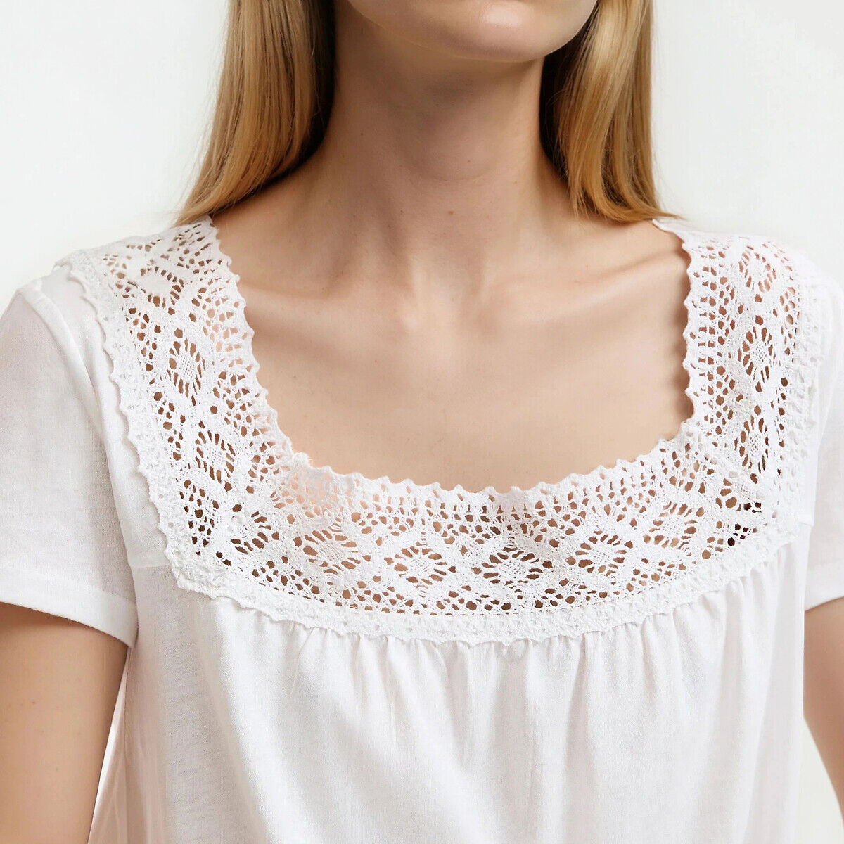 ANNE WEYBURN Chemise de nuit dentelle et coton peigné
