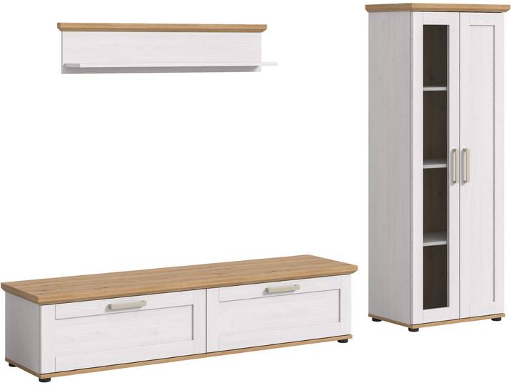 Wohnwand HOME AFFAIRE Cosenza , weiss (sibu lärche nachbildung), B:240cm H:161cm T:40cm, Kastenmöbel-Sets, Wohnwand, Cosenza, Breite: 336 cm, Vitrine, Lowboard, Wandboard
