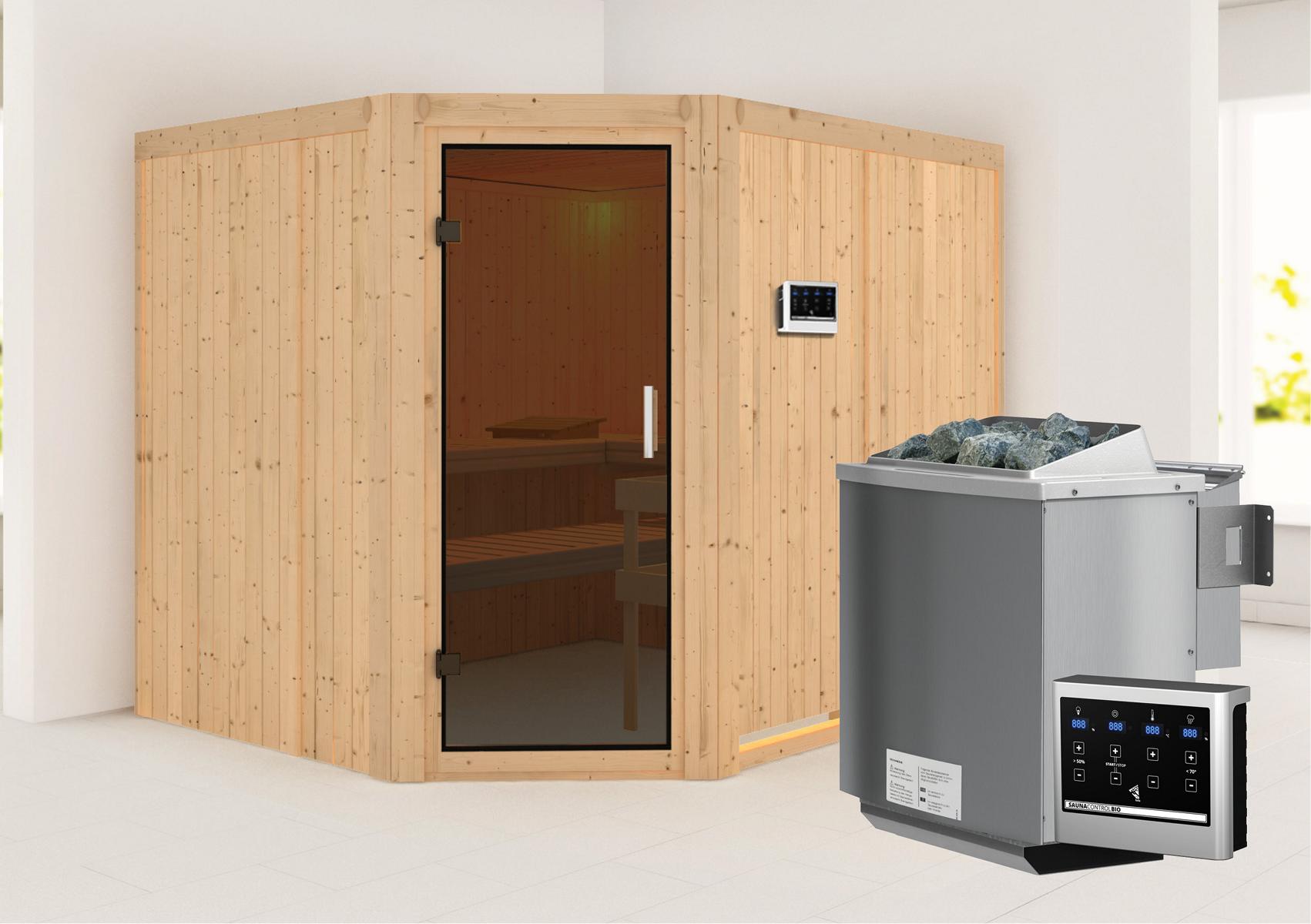KARIBUHOLZT Sauna Malin Eck, 9kW Bio ext. Strg graphitf. GGT 09231543