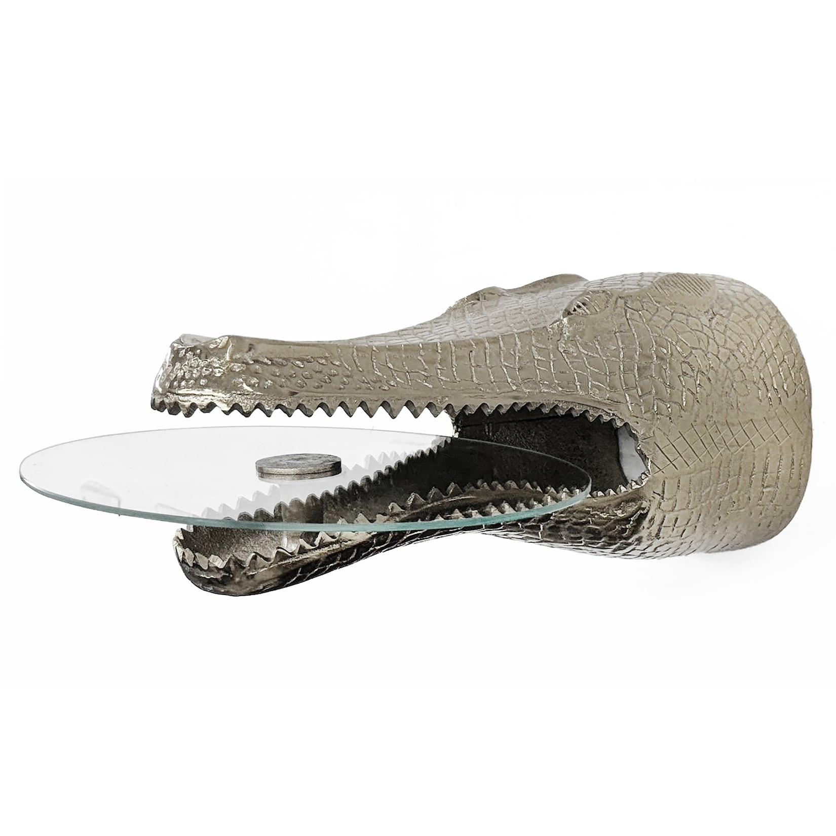 riess-ambiente Design Hängetisch WILDLIFE CROCODILE 60cm silber Metall Krokodil Beistelltisch