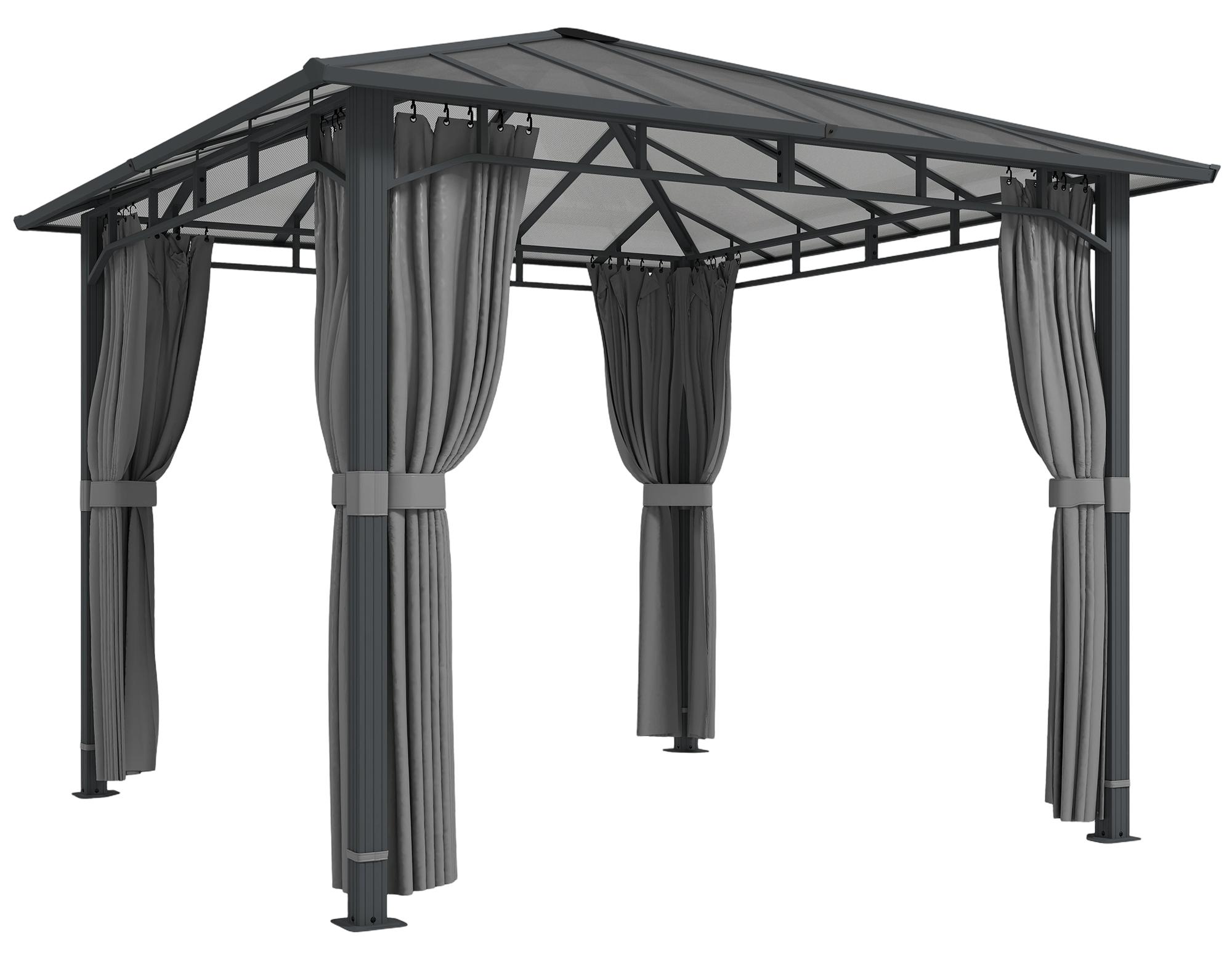 Gartenpavillon ca. 3 x 3 m Metall Pavillon mit 6 mm Polycarbonat-Dach 4 Seitenteile, UV50+ Dunkelgrau