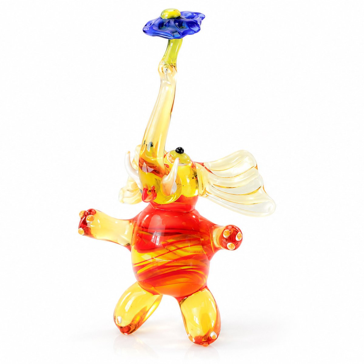 Loranto Glazen Olifant met Bloem - Kleurrijk Decoratiebeeld - Hoogte: 12 cm
