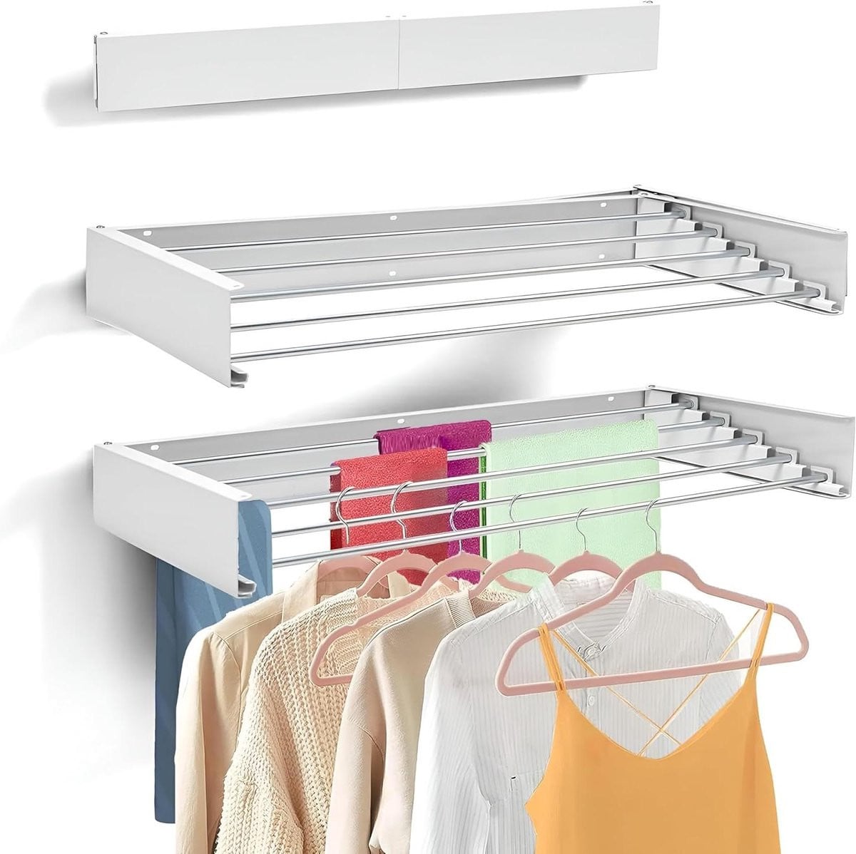 Inklapbaar aluminium wanddroogrek voor badkamer of balkon, zwart, 100 cm