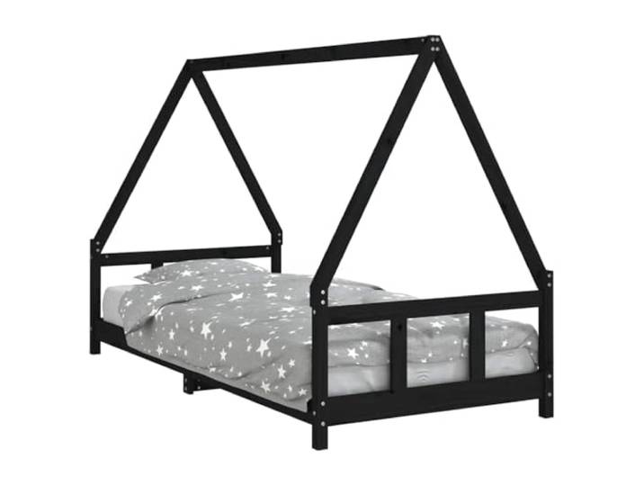 FDSAQOPT Schwarz 90x200 cm Massivholz Kiefer Hausbett-Design, stabiles Holzgestell, niedrige Einstiegshöhe, natürliche Kiefer,