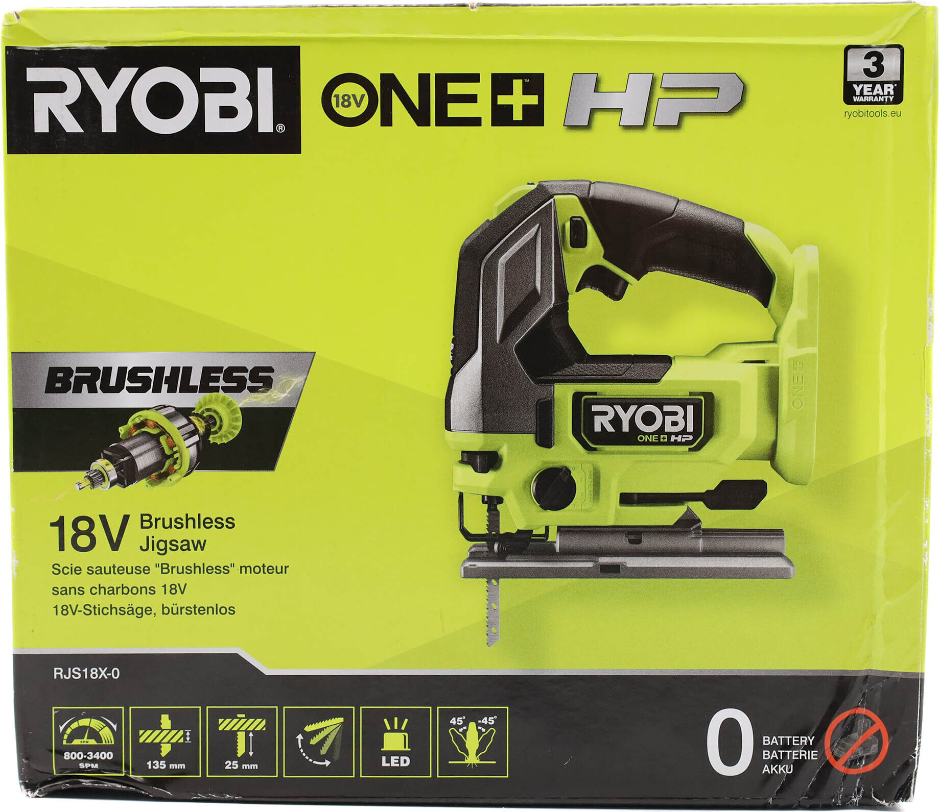 RYOBI 18 V ONE+ HP RJS18X-0 Brushless Akku-Stichsäge ohne Akku & Ladegerät