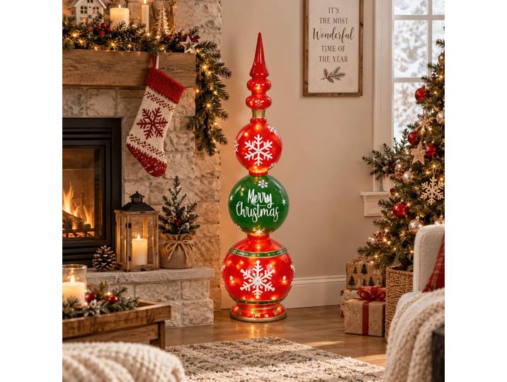 Figurine de noël lumineuse en résine rouge 30x30x109 cm