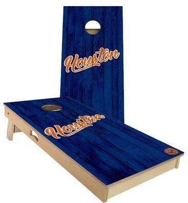Skip's Garage Houston Vintage Baseball Outdoor Cornhole Board Set