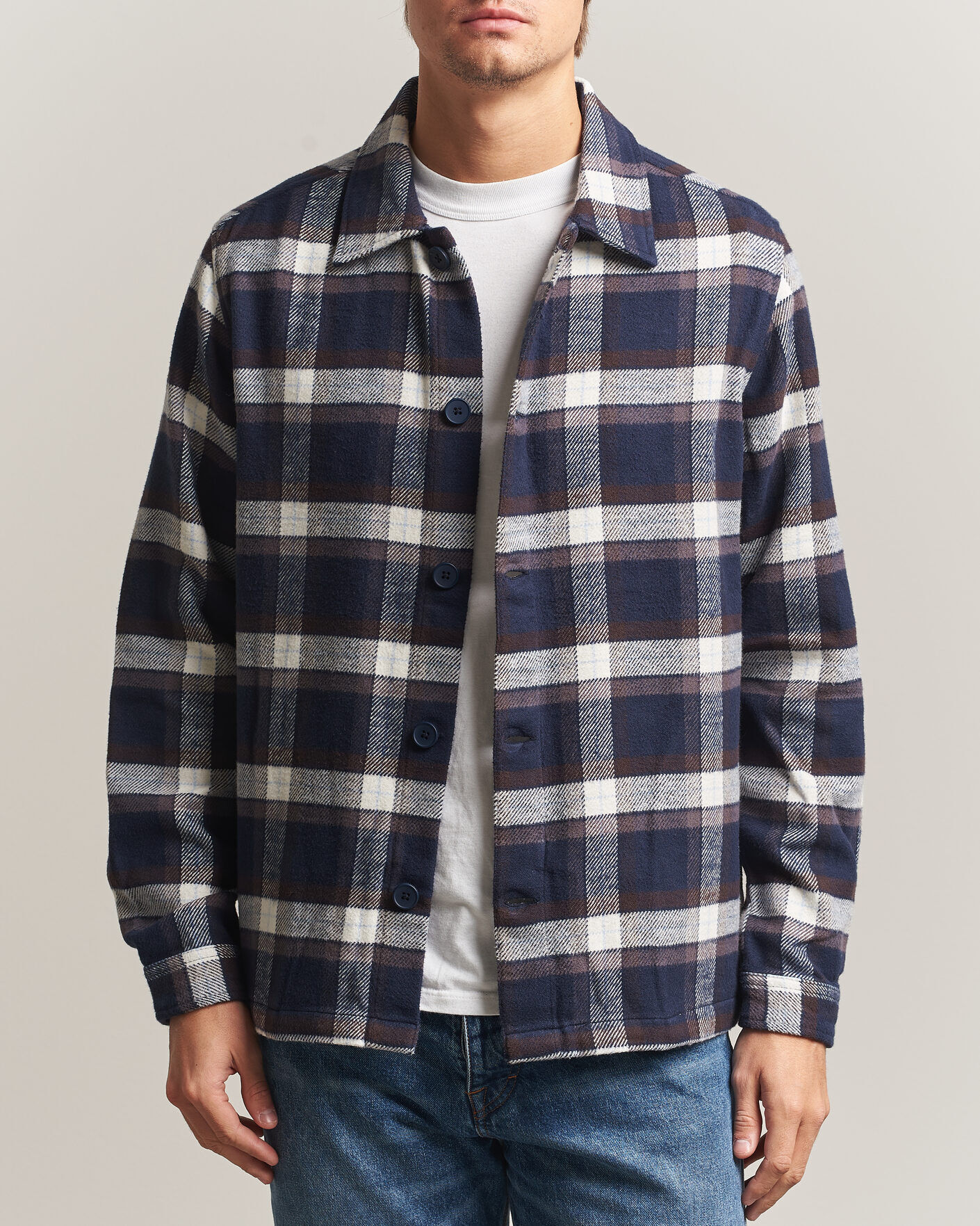 KnowledgeCotton Apparel Flannel Check Overshirt Navy men L Blå